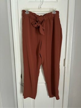 LOFT Rust Tie-Waist Paperbag Trousers